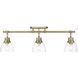 Yep Duncan 3 Light 35.38 inch Aged Brass Semi-Flush Mount Ceiling Light in Clear Glass