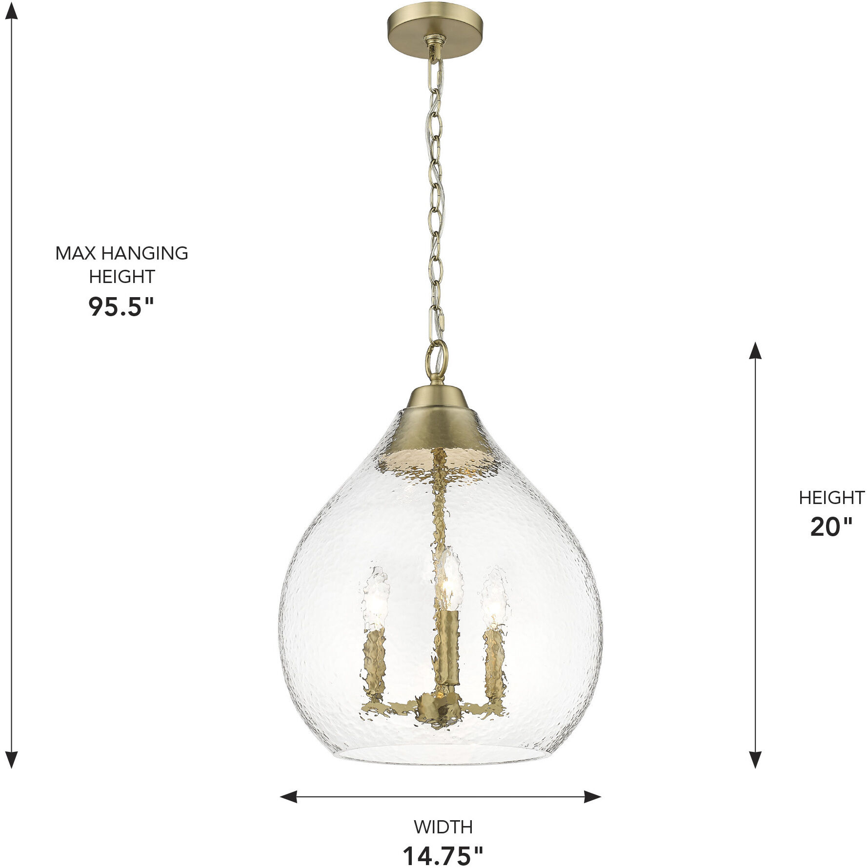 Ariella 3 Light 14.75 inch Brushed Champagne Brass Pendant Ceiling Light in Clear Hammered