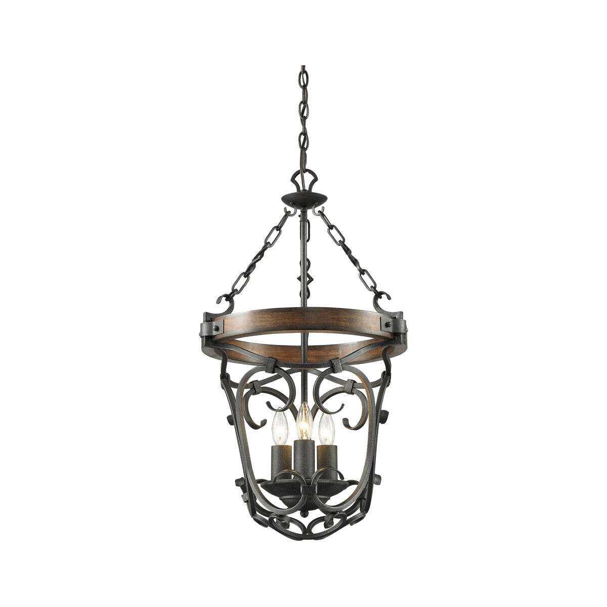 Madera 3 Light 17 inch Black Iron Pendant Ceiling Light, Caged