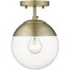 Dixon 1 Light 7.5 inch Aged Brass Semi-flush Ceiling Light, Damp