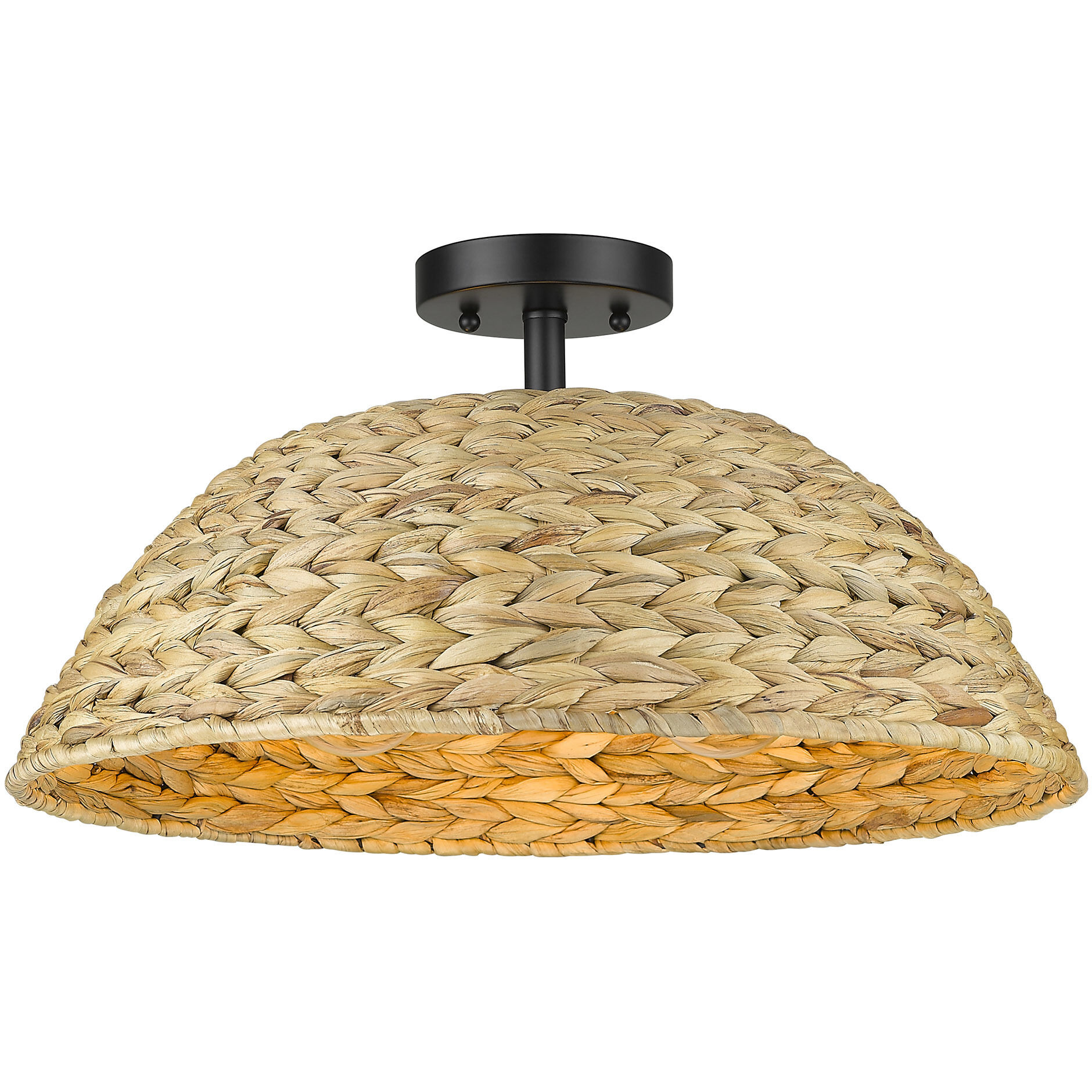 Rue 3 Light 18.75 inch Matte Black Semi-Flush Mount Ceiling Light in Woven Sweet Grass