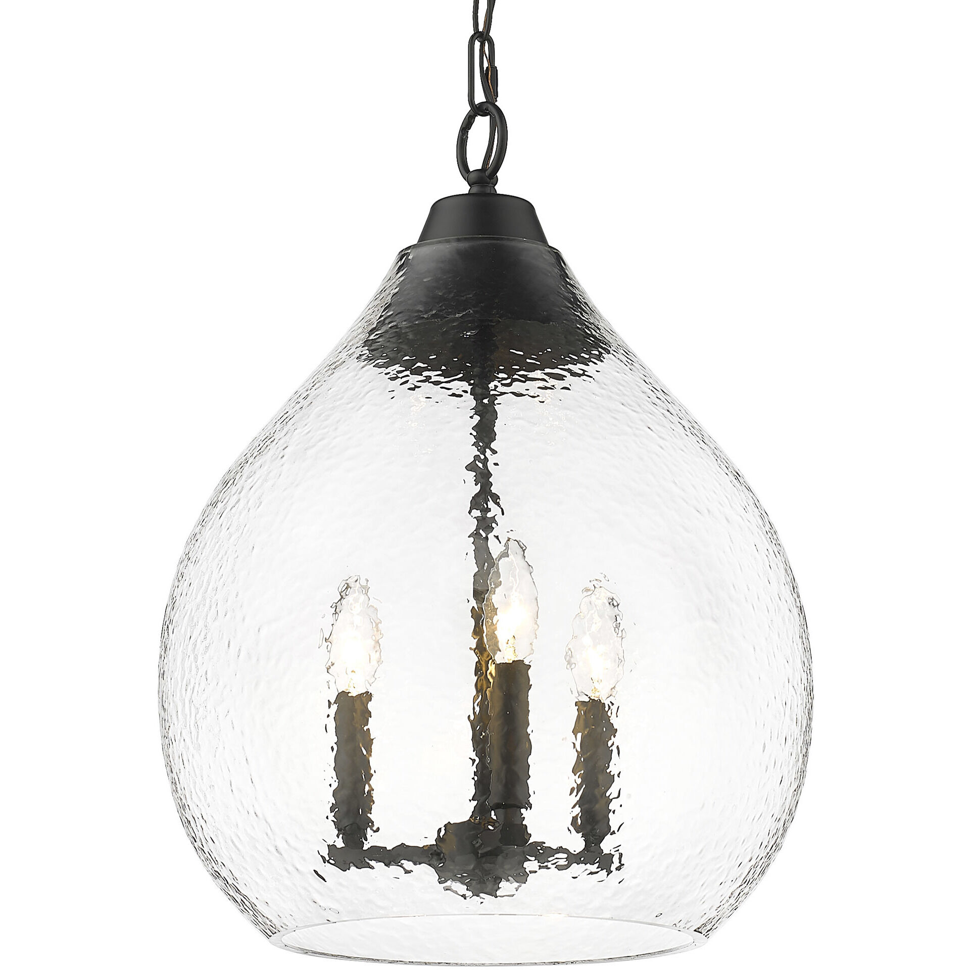 Ariella Pendant Ceiling Light in Matte Black, Clear Hammered