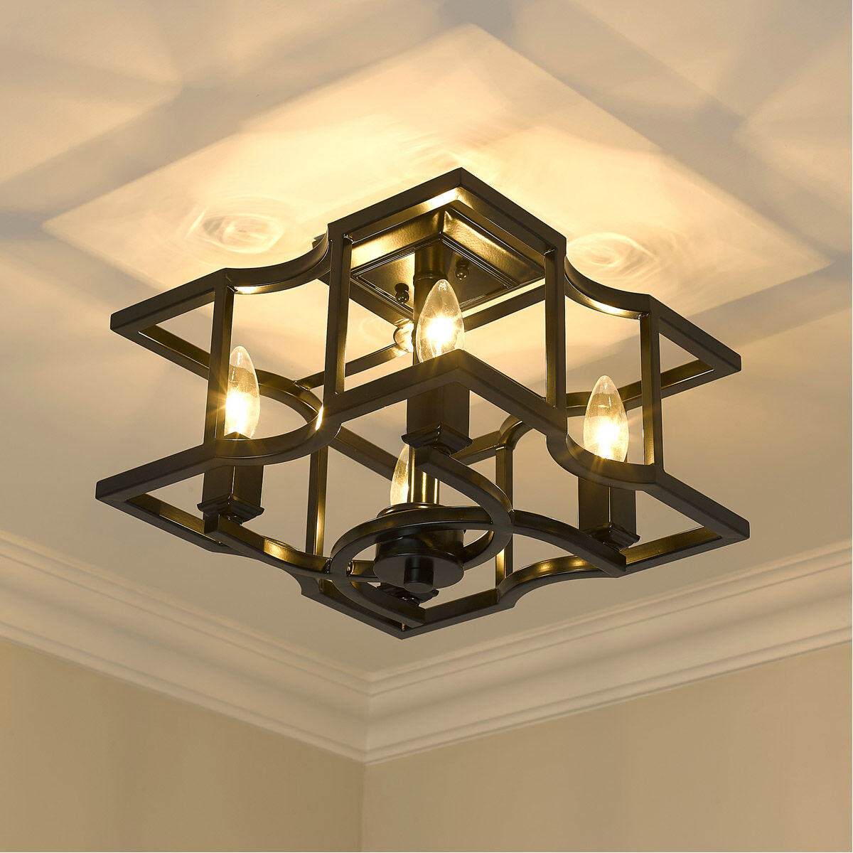 Golden Bellare Blk Four Light Semi Flush Mount in Matte Black 7151 SF