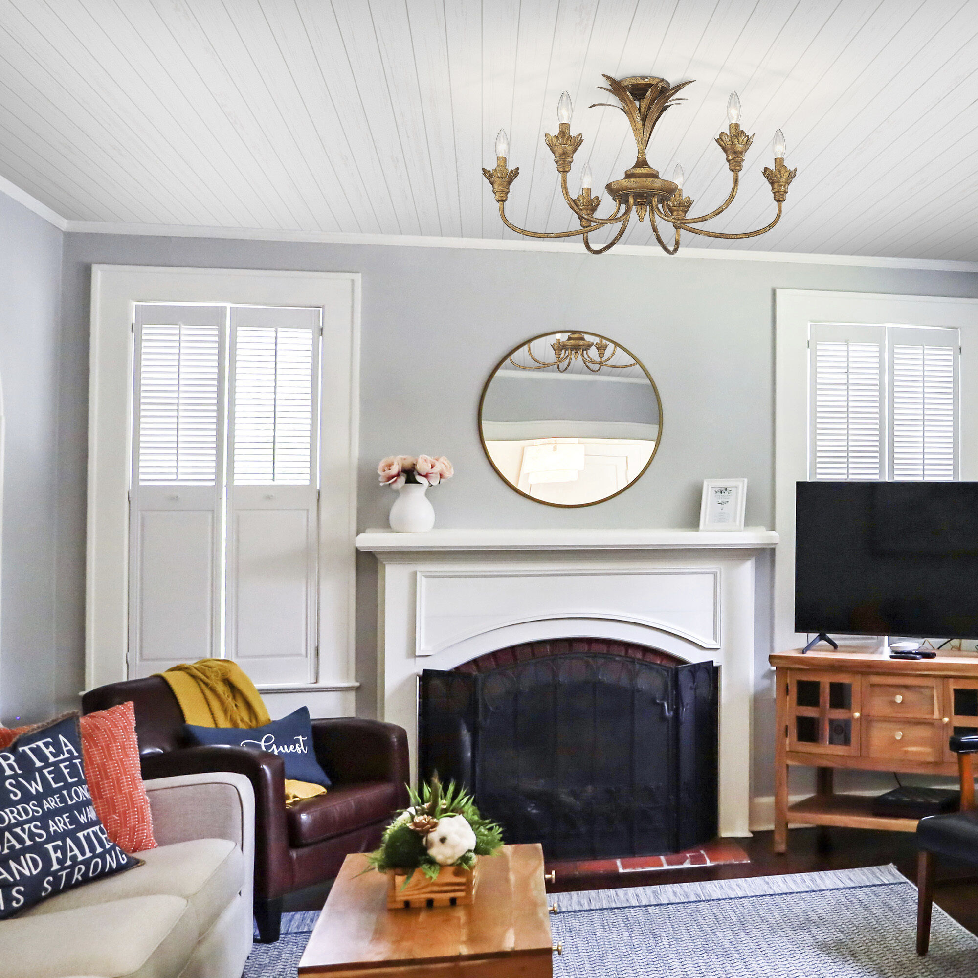 Lillianne 6 Light 28.5 inch Heirloom Gold Semi-Flush Mount Ceiling Light