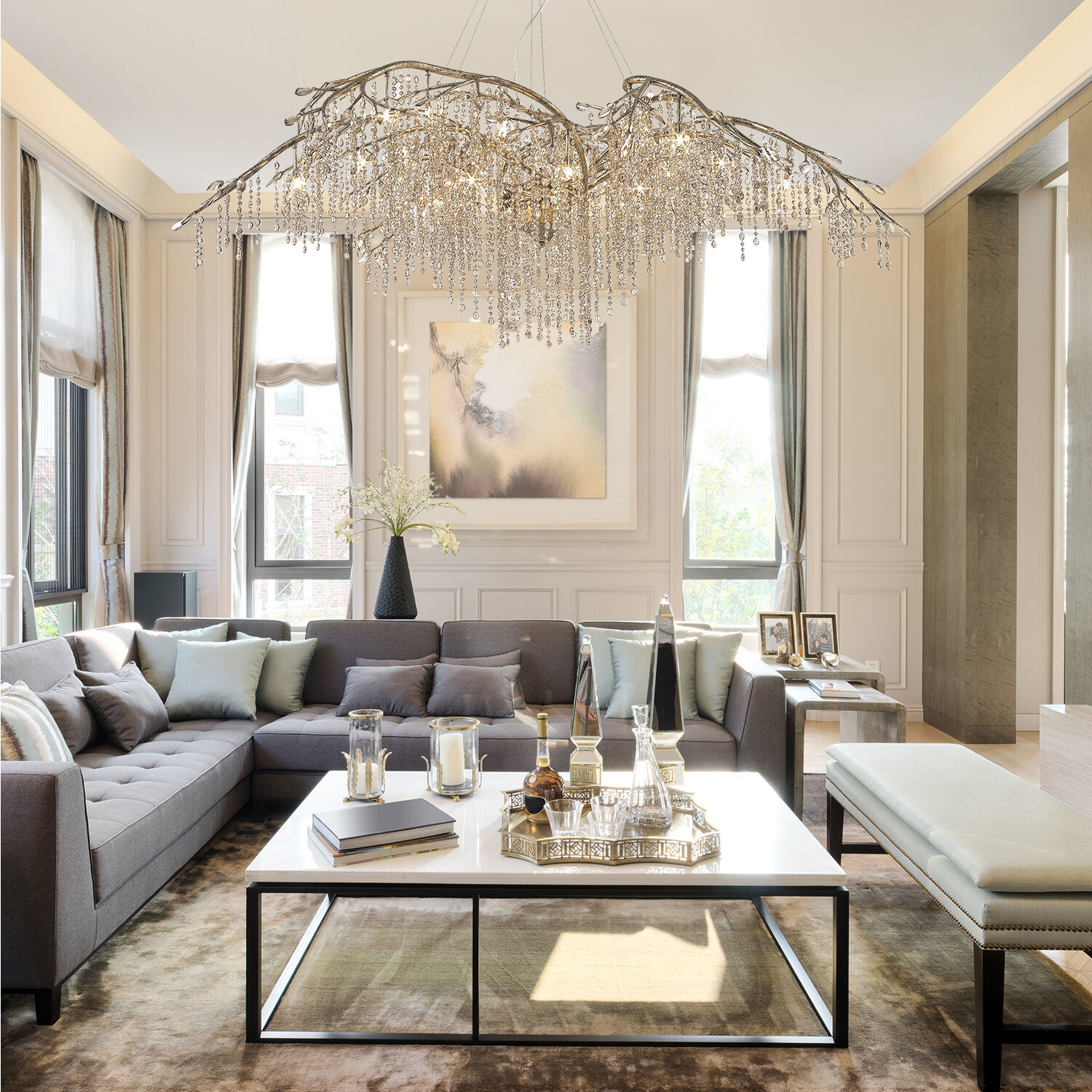 Autumn Twilight 24 Light 80 inch Mystic Gold Chandelier Ceiling Light, Large