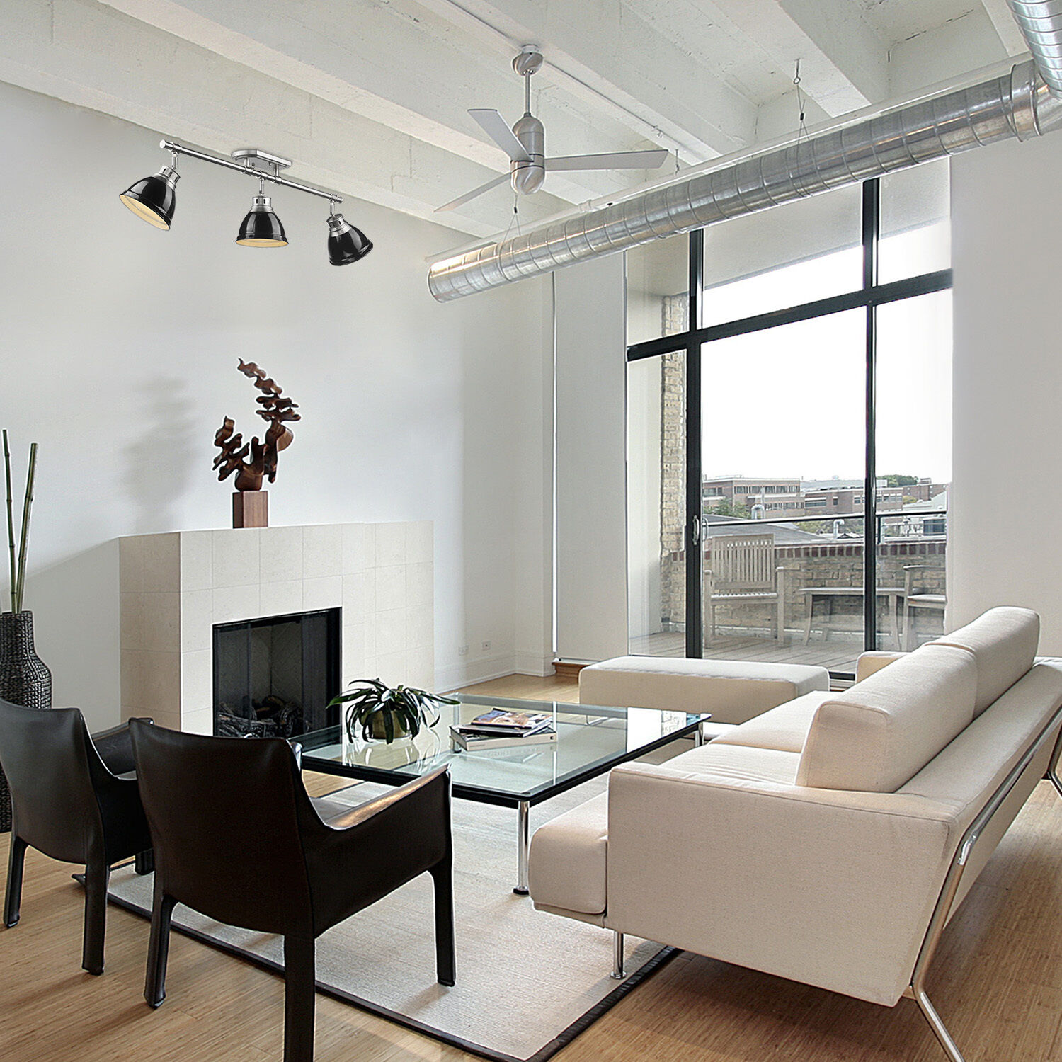 Yep Duncan 3 Light 35.38 inch Pewter Semi-Flush Mount Ceiling Light in Black, Track Light