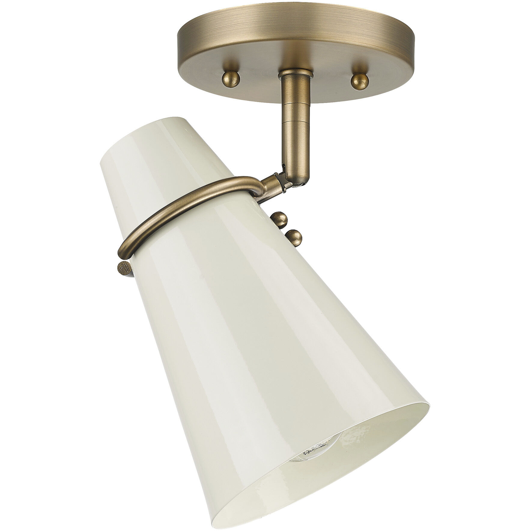 Reeva 1 Light 7 inch Modern Brass Semi-Flush Mount Ceiling Light in Glossy Ecru