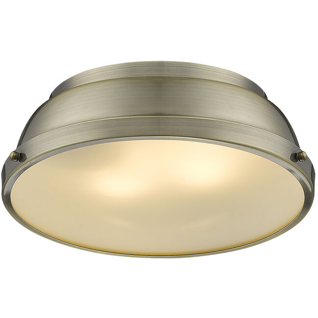 Yep Duncan 2 Light 14 inch Aged Brass Flush Mount Ceiling Light, Damp