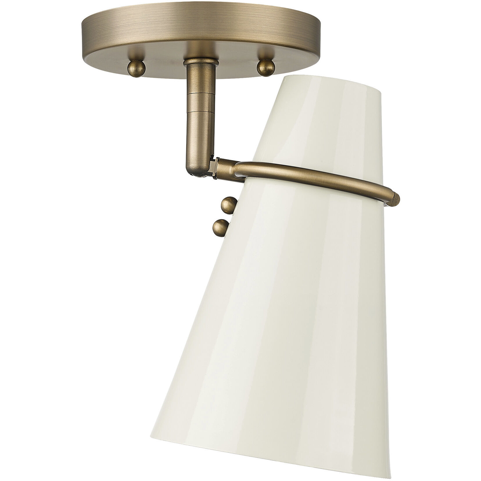 Reeva 1 Light 7 inch Modern Brass Semi-Flush Mount Ceiling Light in Glossy Ecru
