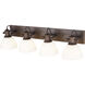 Hines 4 Light 34.5 inch Rubbed Bronze Bath Vanity Light Wall Light in Opal Glass