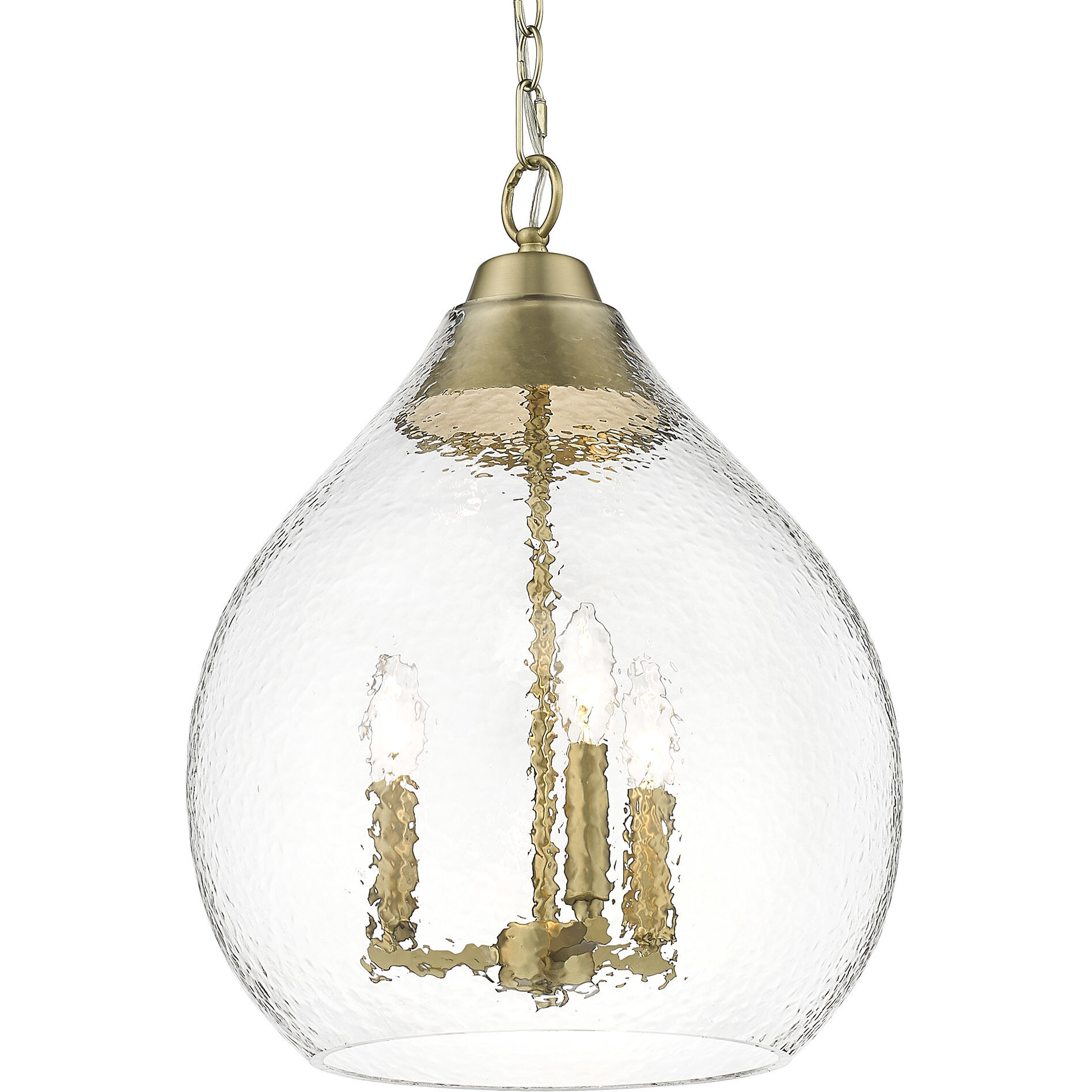 Ariella Pendant Ceiling Light in Brushed Champagne Brass, Clear Hammered
