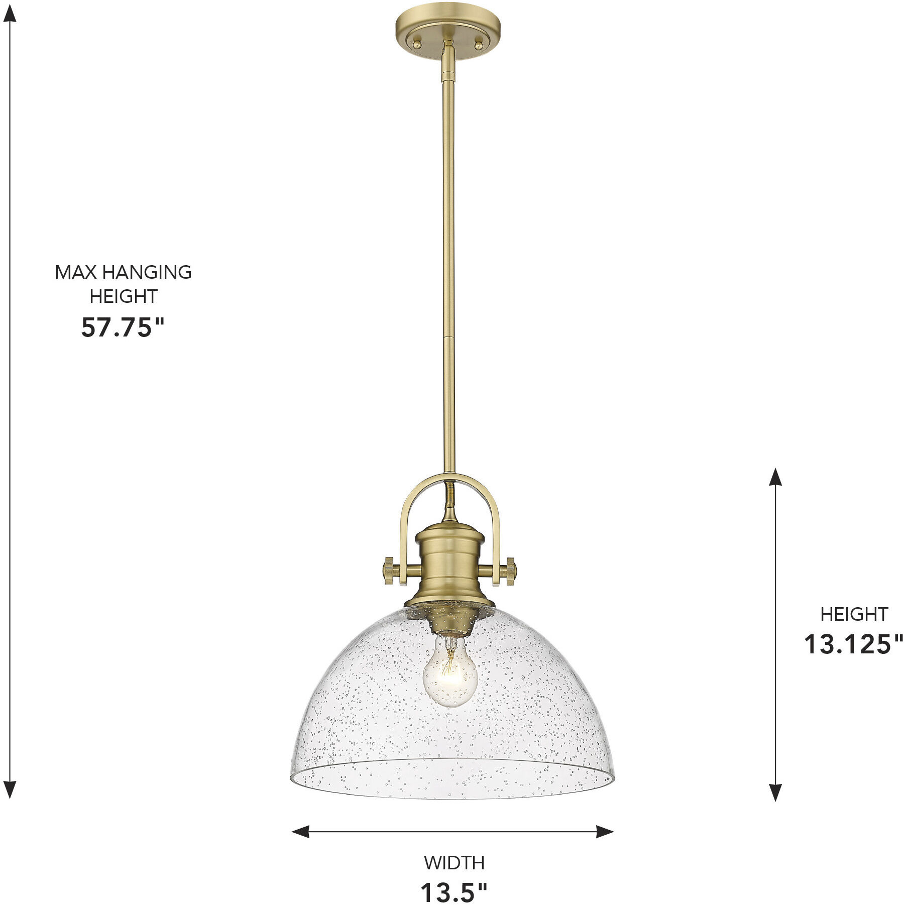 Yep Hines 1 Light 13.5 inch Brushed Champagne Brass Pendant Ceiling Light in Seeded Glass, Large