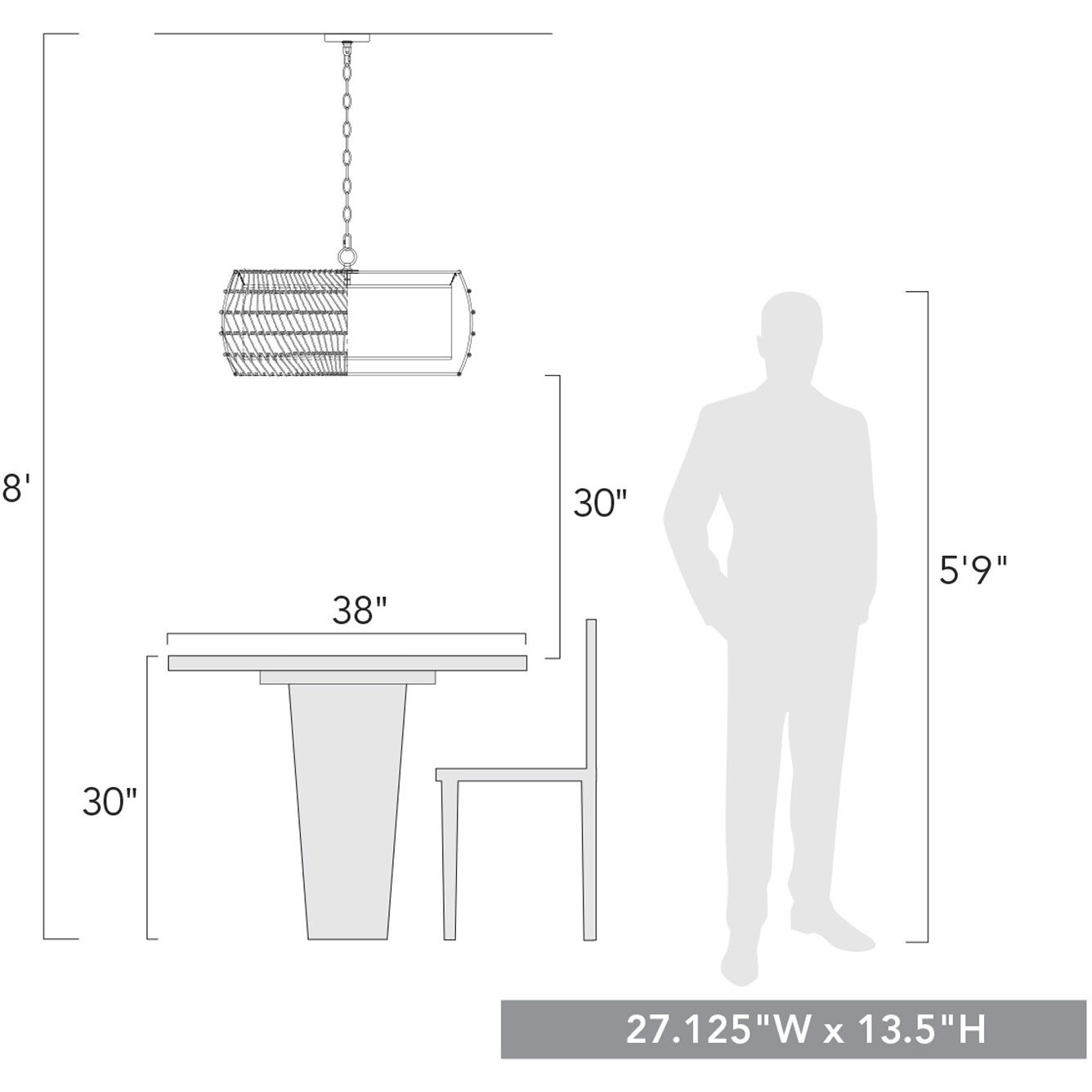 Everly 27.13 inch 60.00 watt Matte Black Chandelier Ceiling Light in Natural Rattan