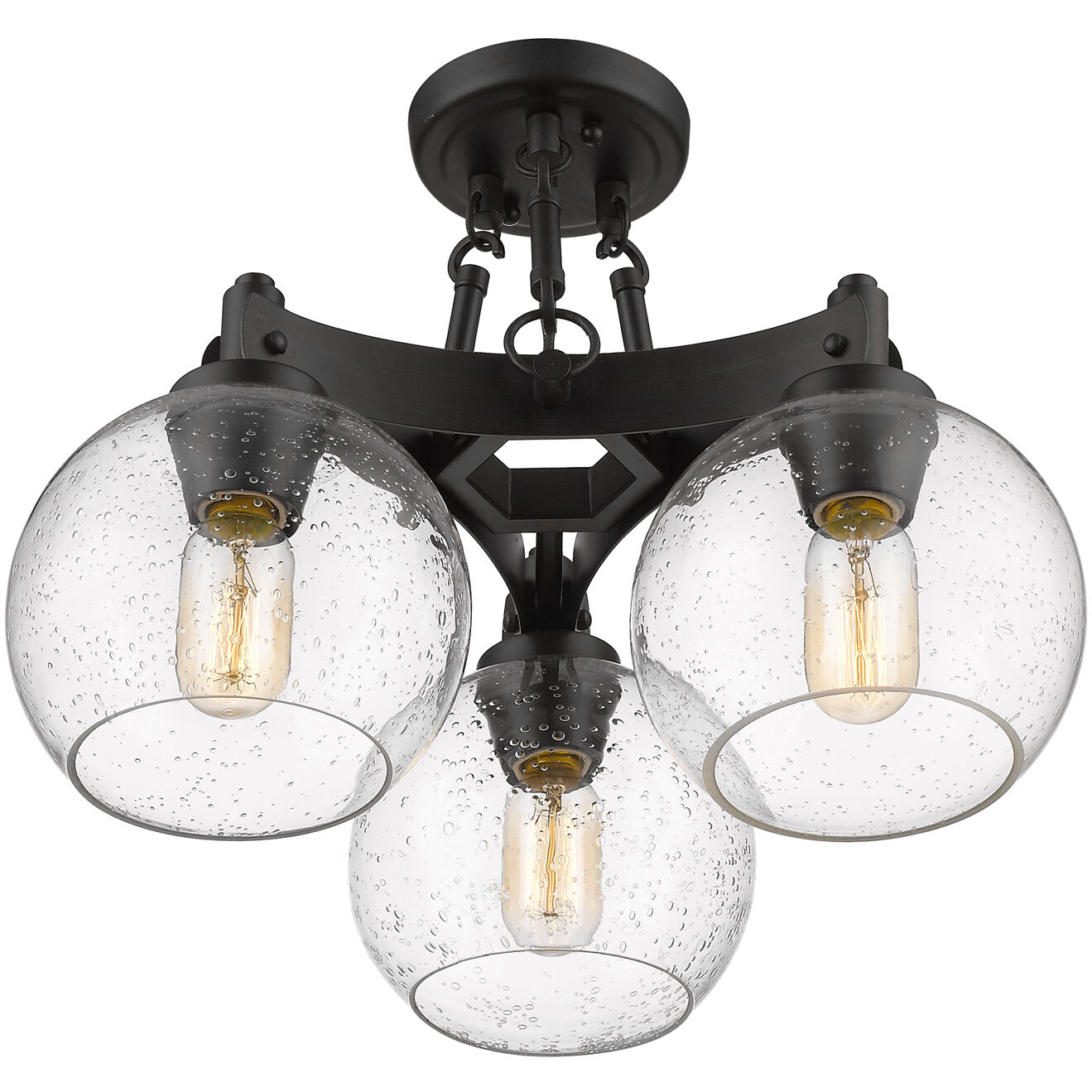 Galveston 3 Light 18 inch Rubbed Bronze Semi-Flush Mount Ceiling Light, Convertible