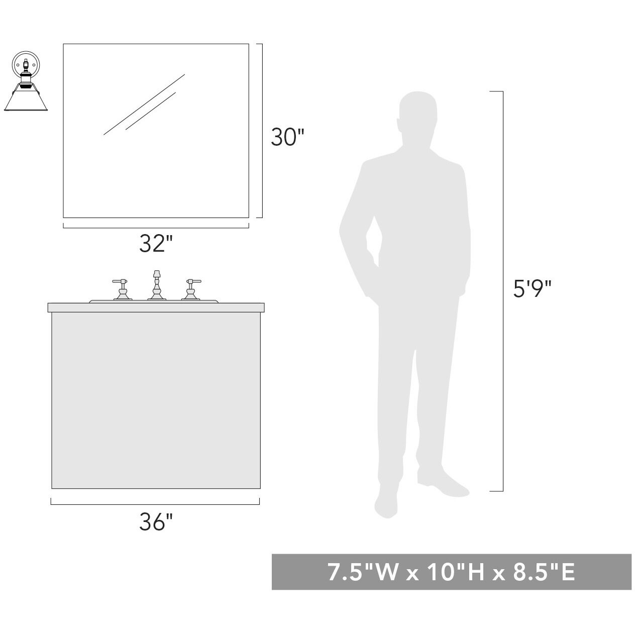 Yep Orwell Vanity Wall Light in Pewter, Rubbed Bronze