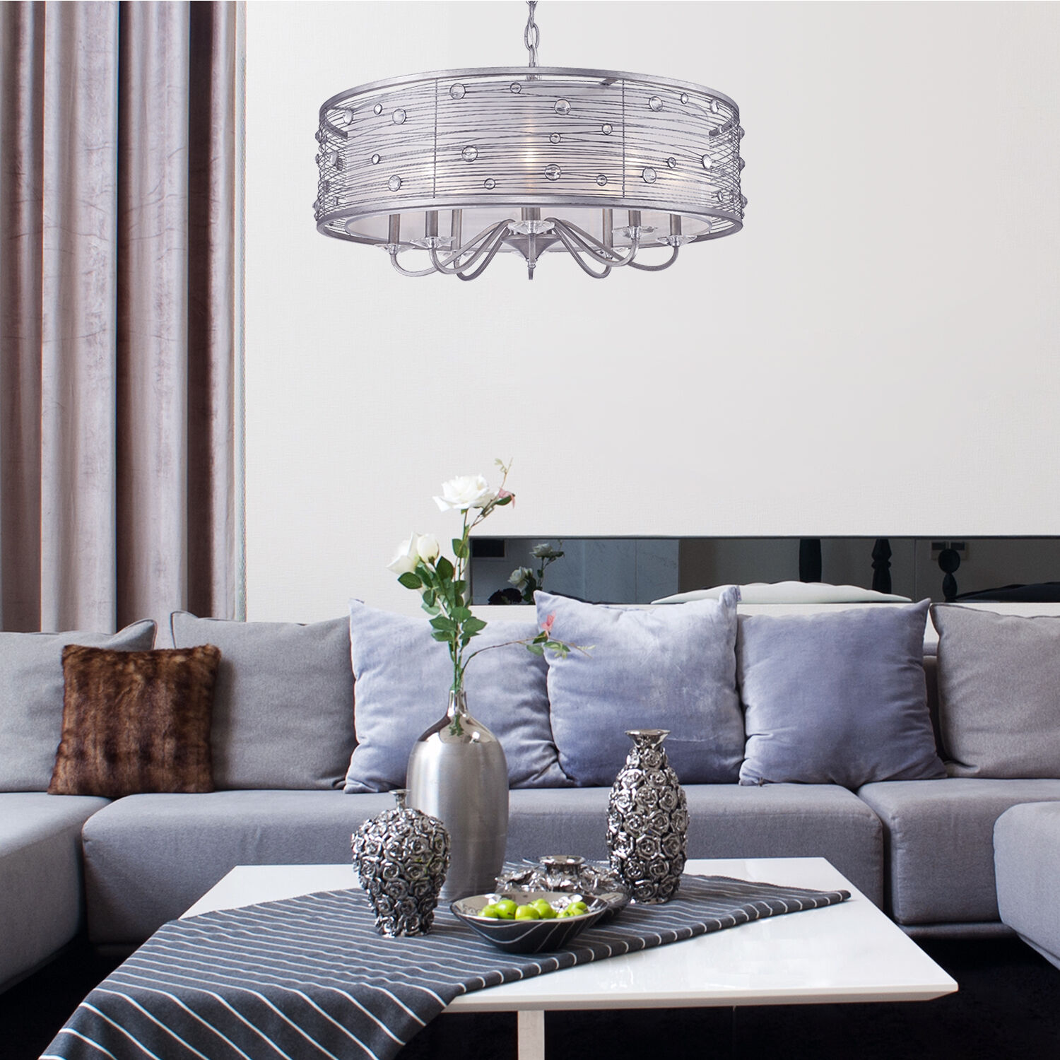 Joia 33.5 inch 60.00 watt Peruvian Silver Chandelier Ceiling Light, Large