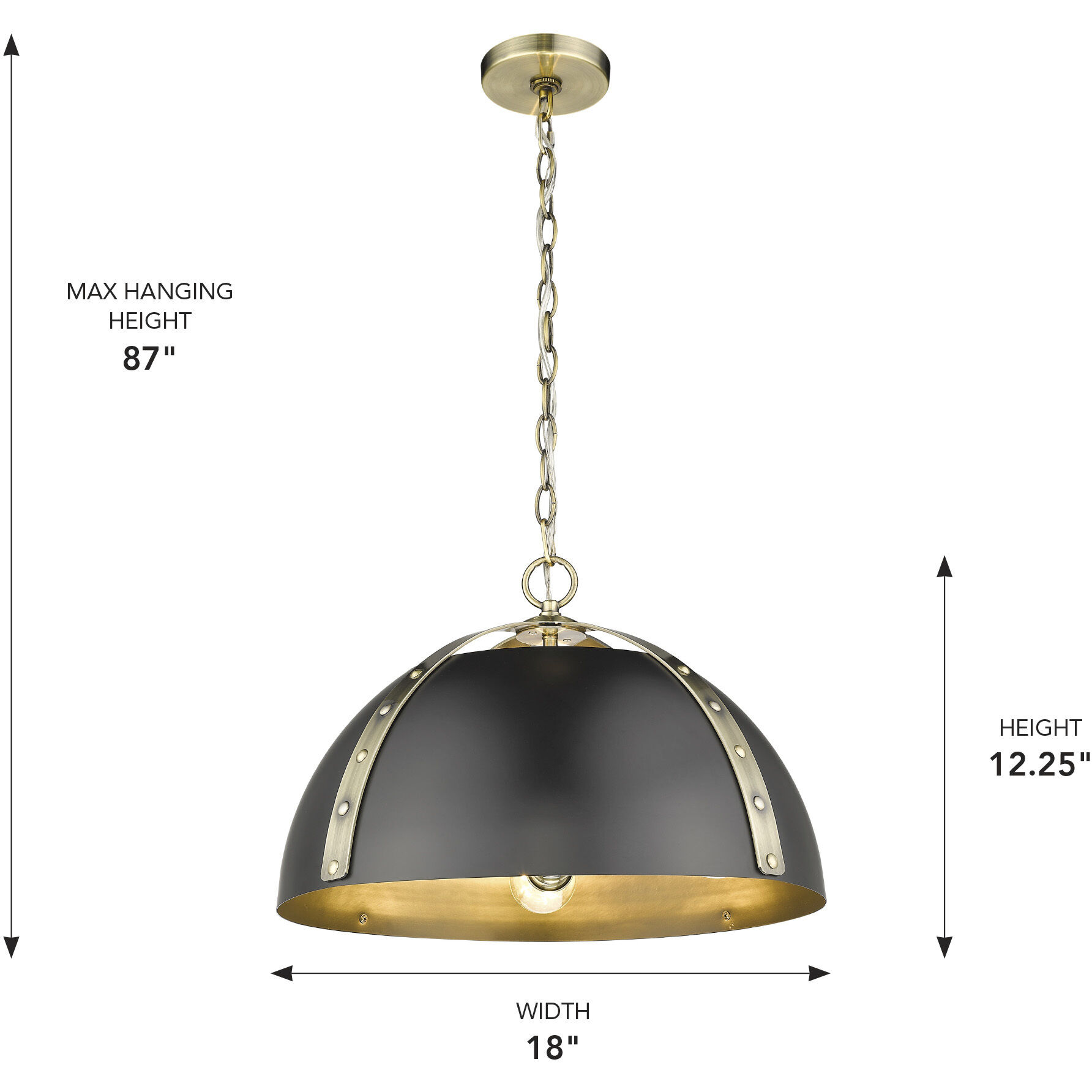 Aldrich 3 Light 18 inch Aged Brass Pendant Ceiling Light in Matte Black