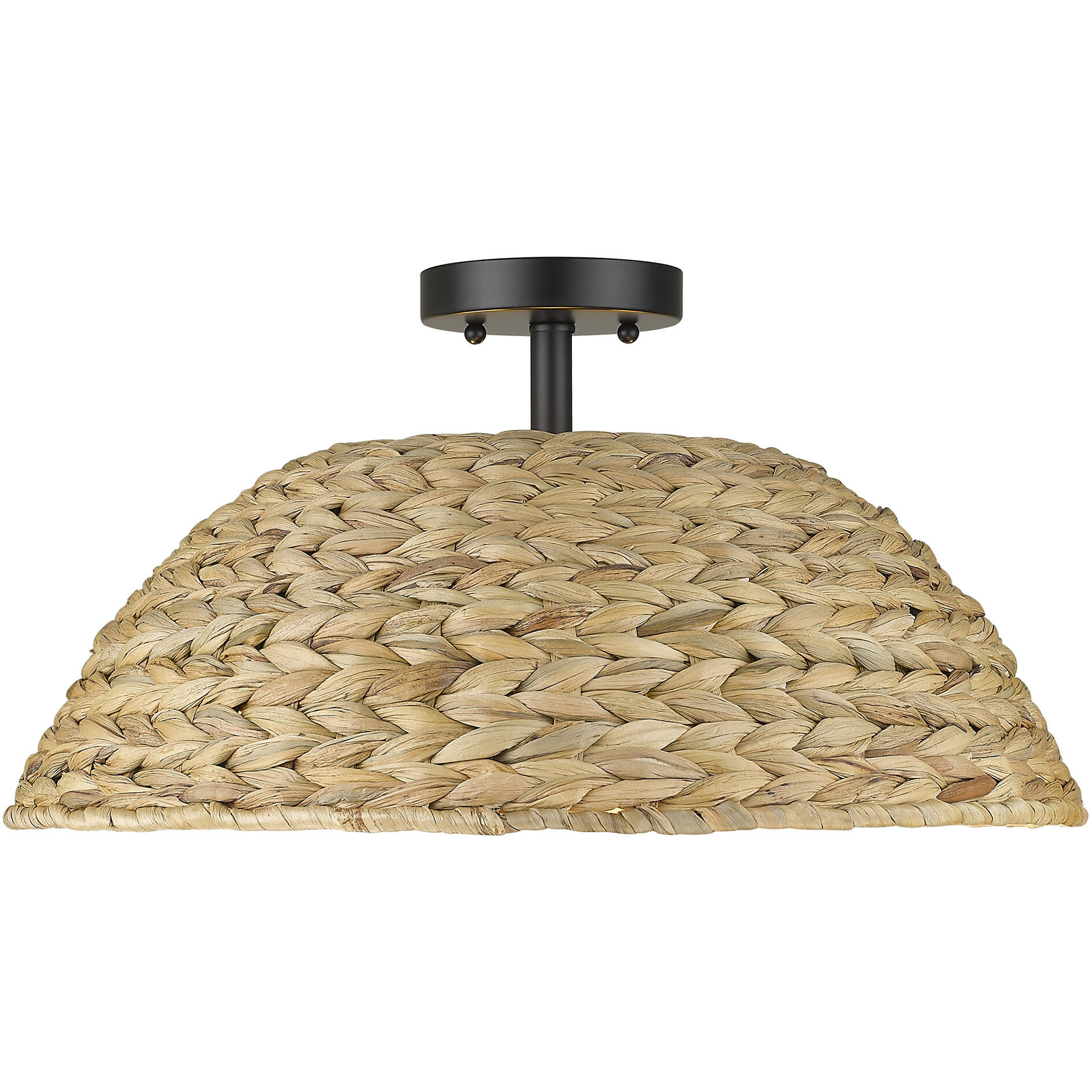 Rue 3 Light 18.75 inch Matte Black Semi-Flush Mount Ceiling Light in Woven Sweet Grass