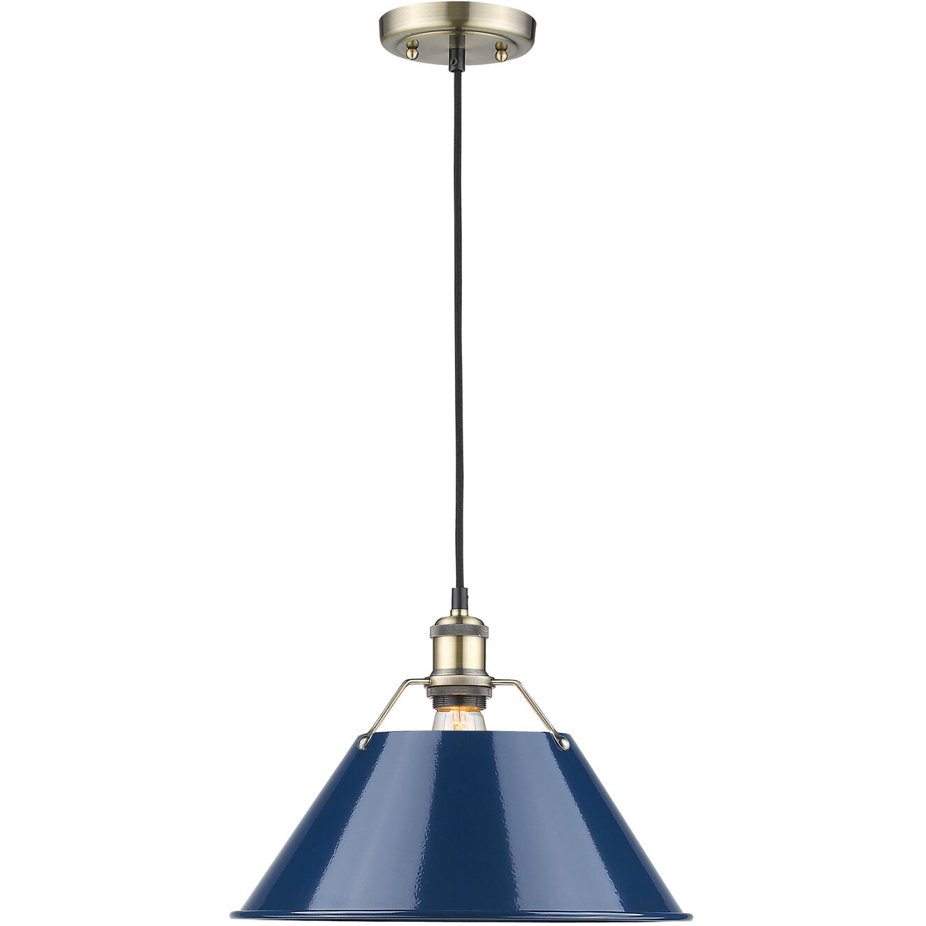 Yep Orwell Pendant Ceiling Light in Aged Brass, Navy, Damp