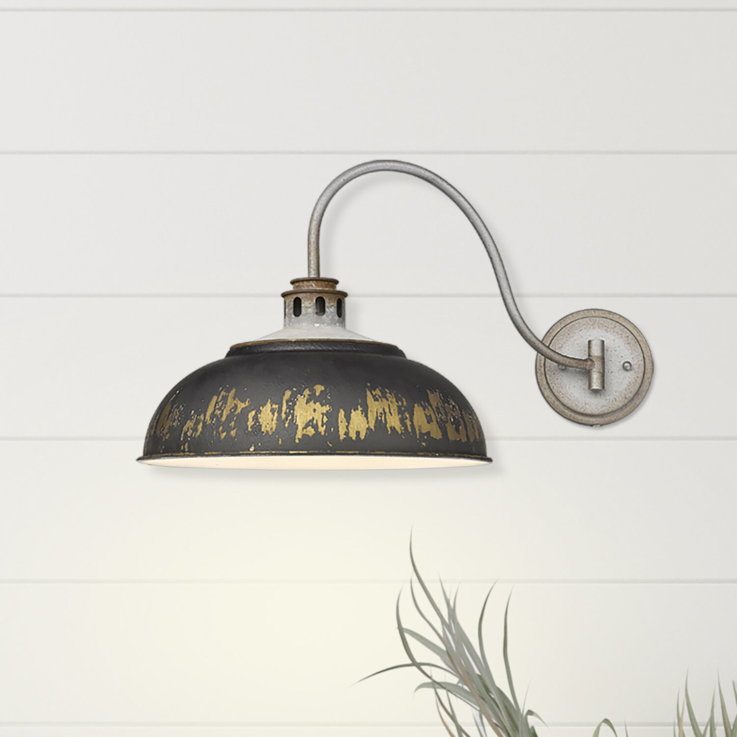 Kinsley 1 Light 14 inch Aged Galvanized Steel Swing Arm Wall Lamp Wall Light in Antique Black Iron
