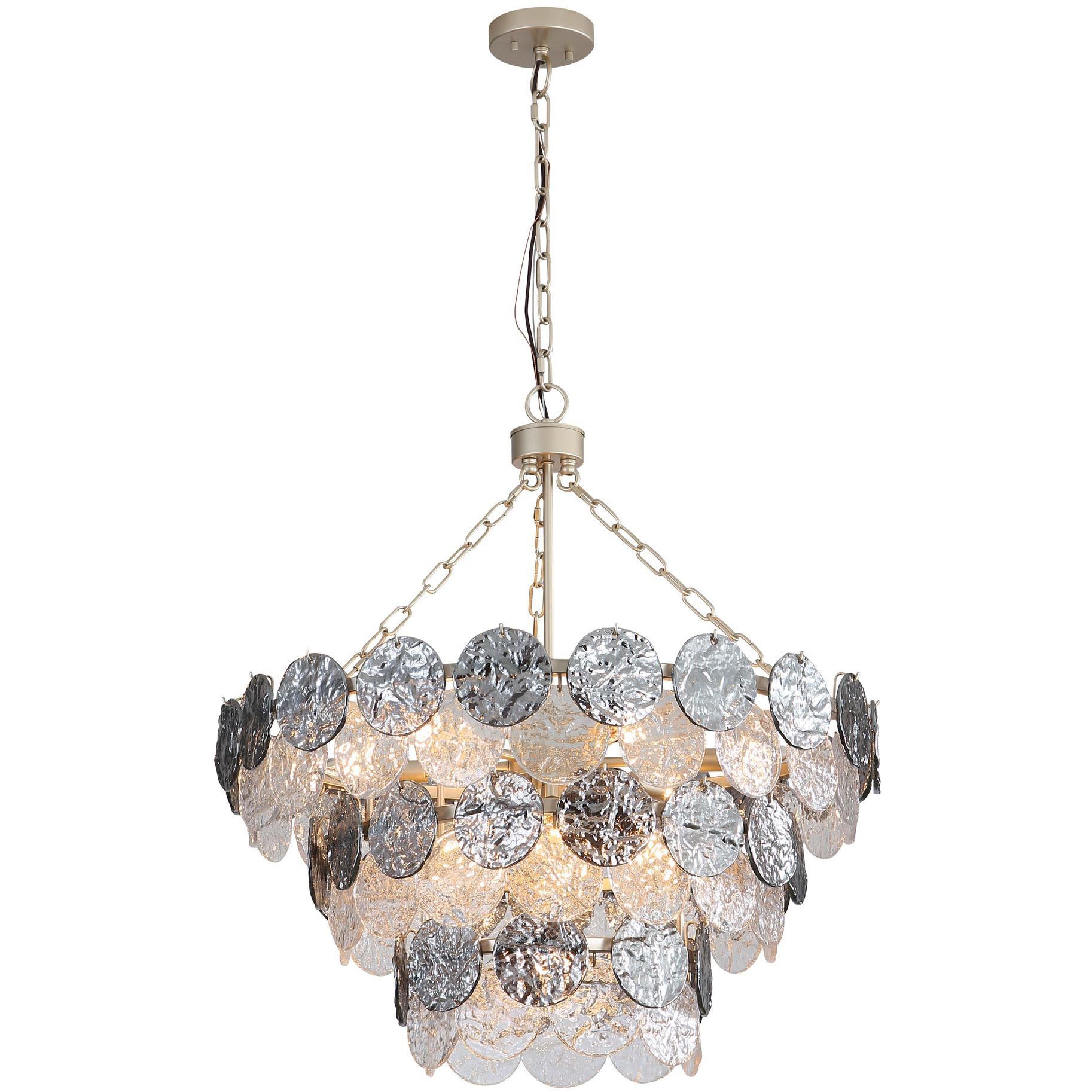 Yep Cascada 11 Light 27.25 inch Aegean Silver Pendant Ceiling Light in Smoke Plated Glass, 3 Tier
