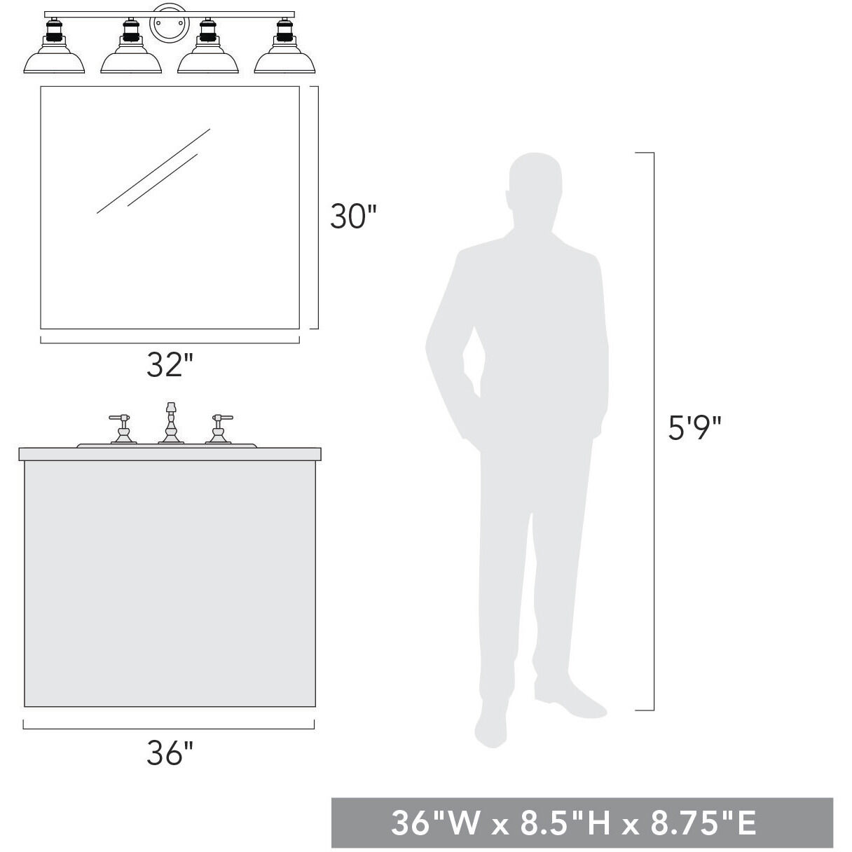 Yep Carver Vanity Wall Light in Matte Black, Clear Glass