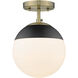 Dixon 1 Light 7.5 inch Aged Brass Semi-Flush Mount Ceiling Light in Matte Black, Damp