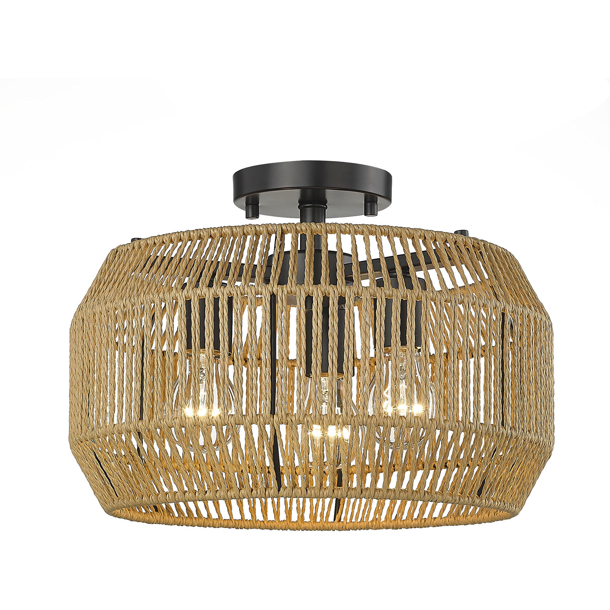 Marlee 3 Light 14 inch Matte Black Semi-Flush Mount Ceiling Light