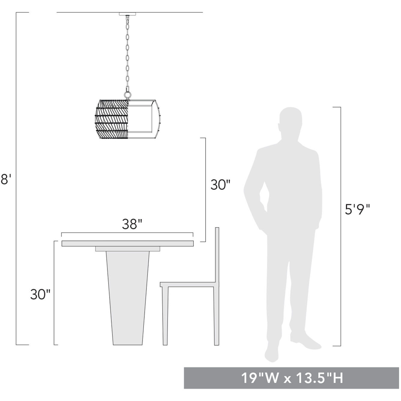 Everly 4 Light 19 inch Matte Black Pendant Ceiling Light in Natural Rattan