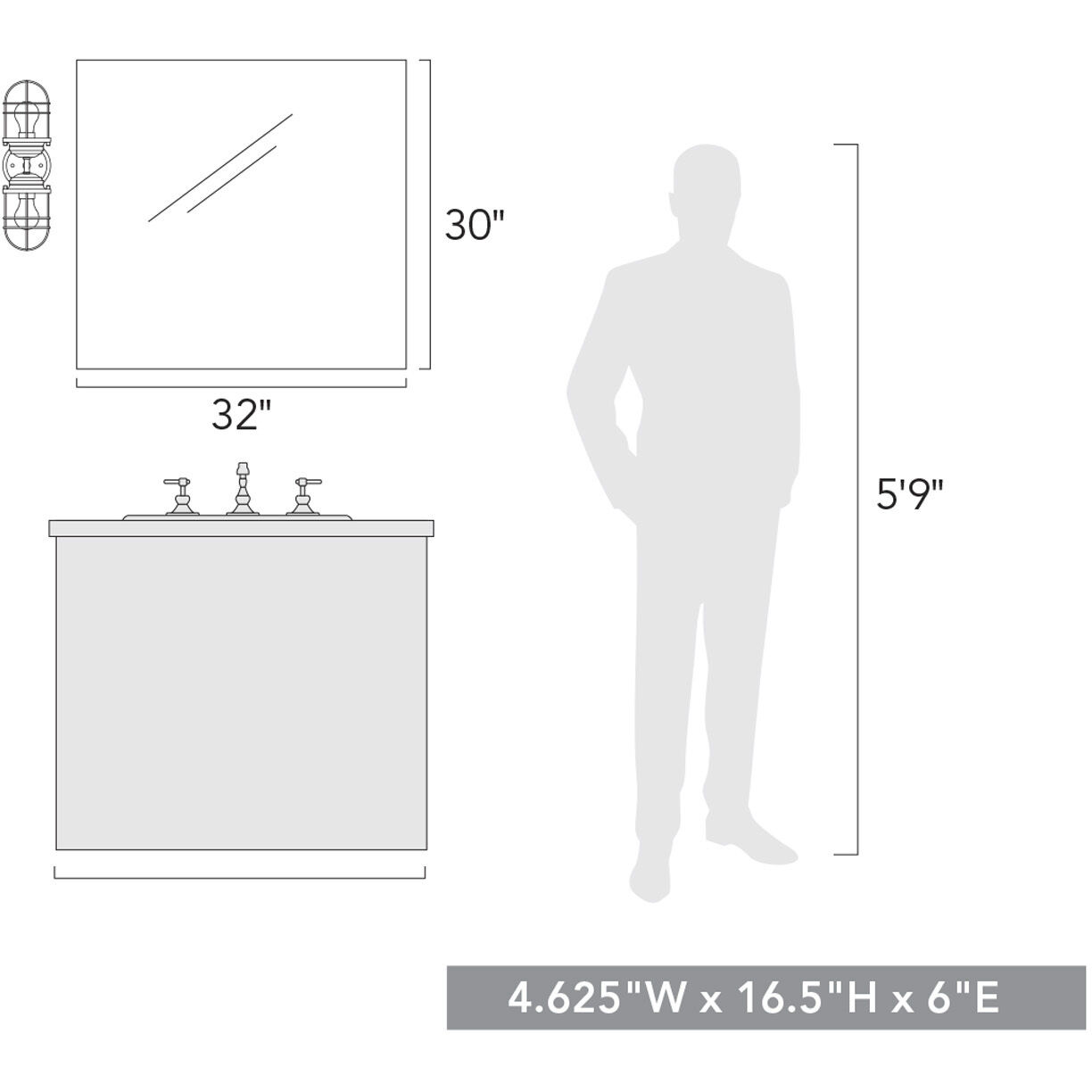 Seaport Vanity Wall Light in Matte Black, Damp