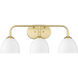 Zoey 3 Light 25 inch Olympic Gold Bath Vanity Wall Light in Matte White