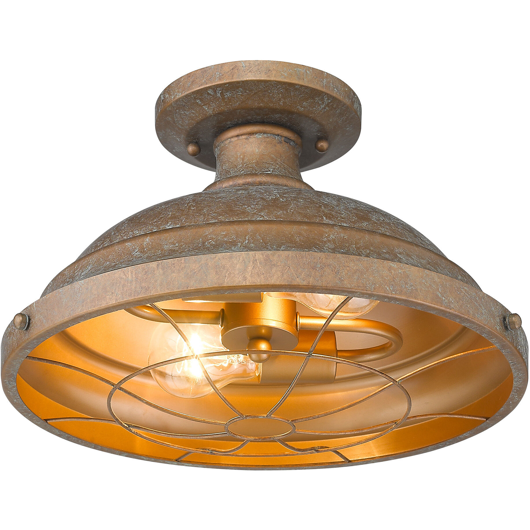 Bartlett 2 Light 14 inch Copper Patina Semi-Flush Mount Ceiling Light, Damp