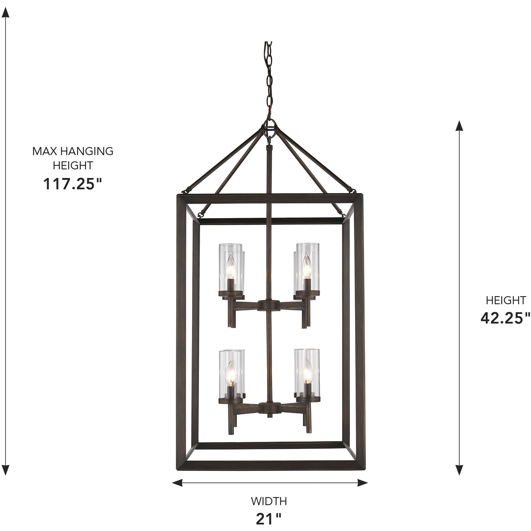 Smyth Pendant Ceiling Light in Gunmetal Bronze, Clear Glass, Caged