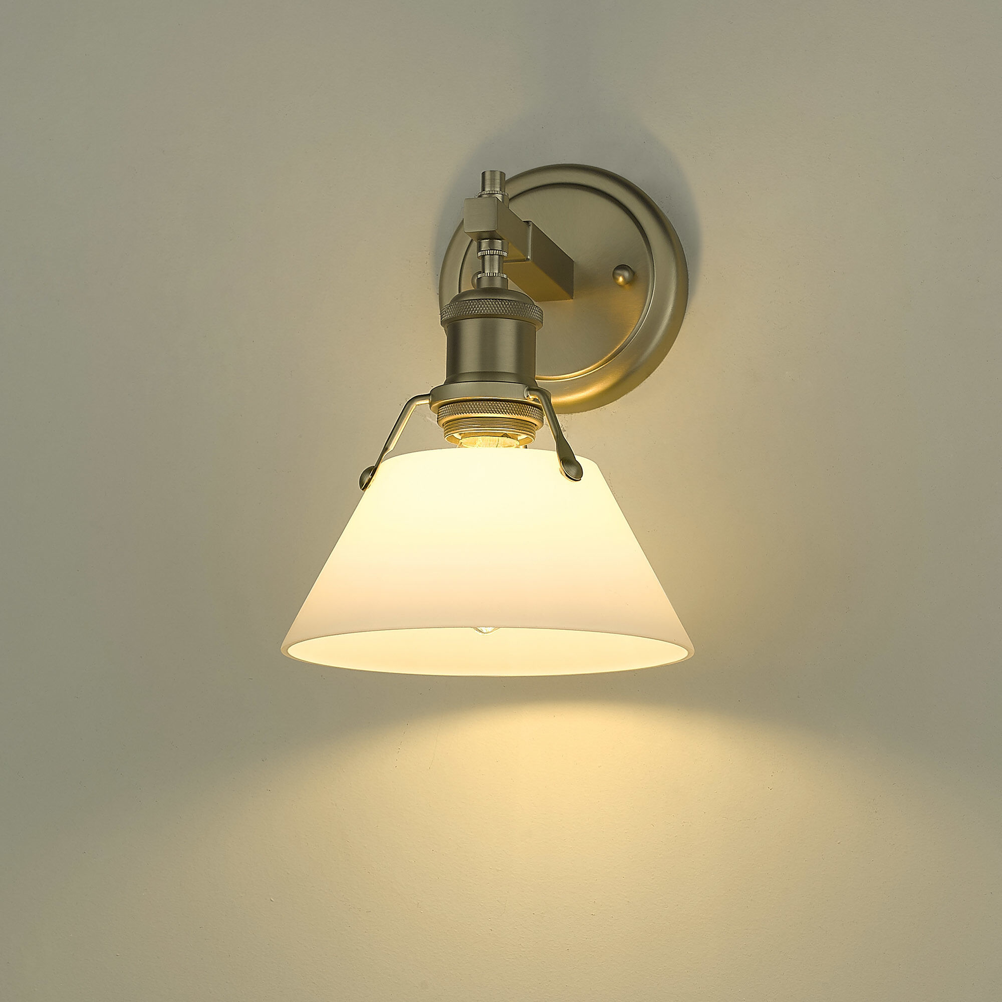 Yep Orwell Vanity Wall Light in Opal Glass, Brushed Champagne Brass