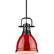 Duncan 1 Light 9 inch Matte Black Mini Pendant Ceiling Light in Red, Small