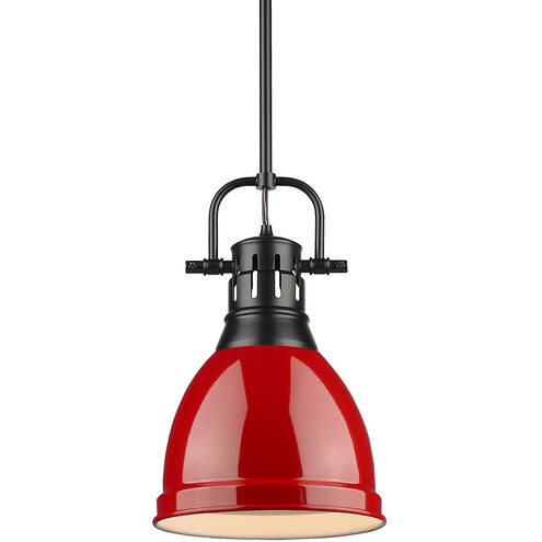 Duncan 1 Light 9 inch Matte Black Mini Pendant Ceiling Light in Red, Small