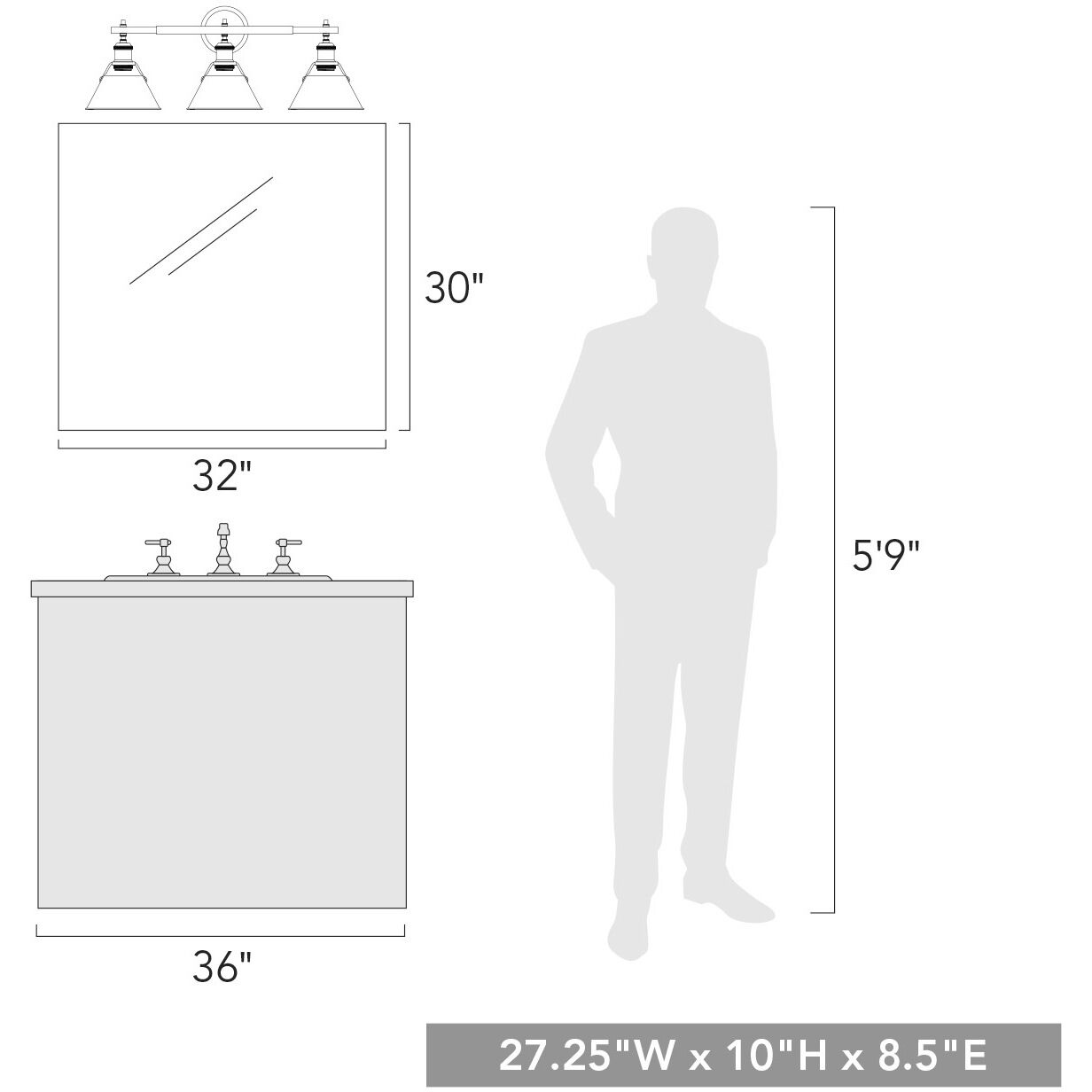 Yep Orwell Vanity Wall Light in Aged Brass, Navy