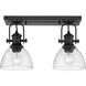 Hines 2 Light 18 inch Matte Black Semi-flush Ceiling Light in Seeded Glass, Damp