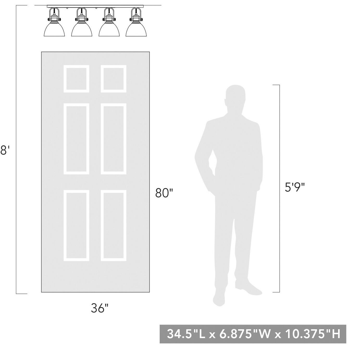 Yep Hines 4 Light 34.5 inch Matte Black Semi-Flush Mount Ceiling Light