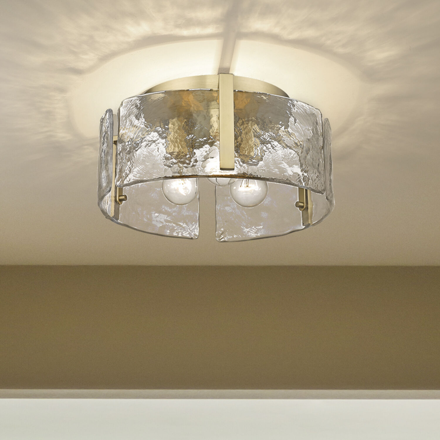 Aenon 3 Light 15 inch Brushed Champagne Brass Flush Mount Ceiling Light