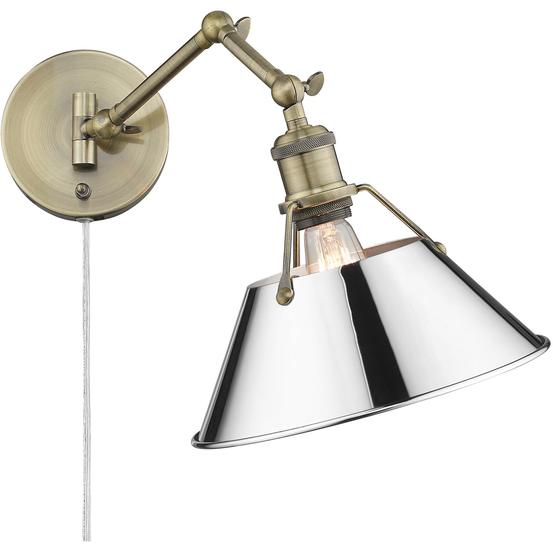 Yep Orwell 1 Light 10 inch Aged Brass Swing Arm Wall Lamp Wall Light in Chrome, Adjustable