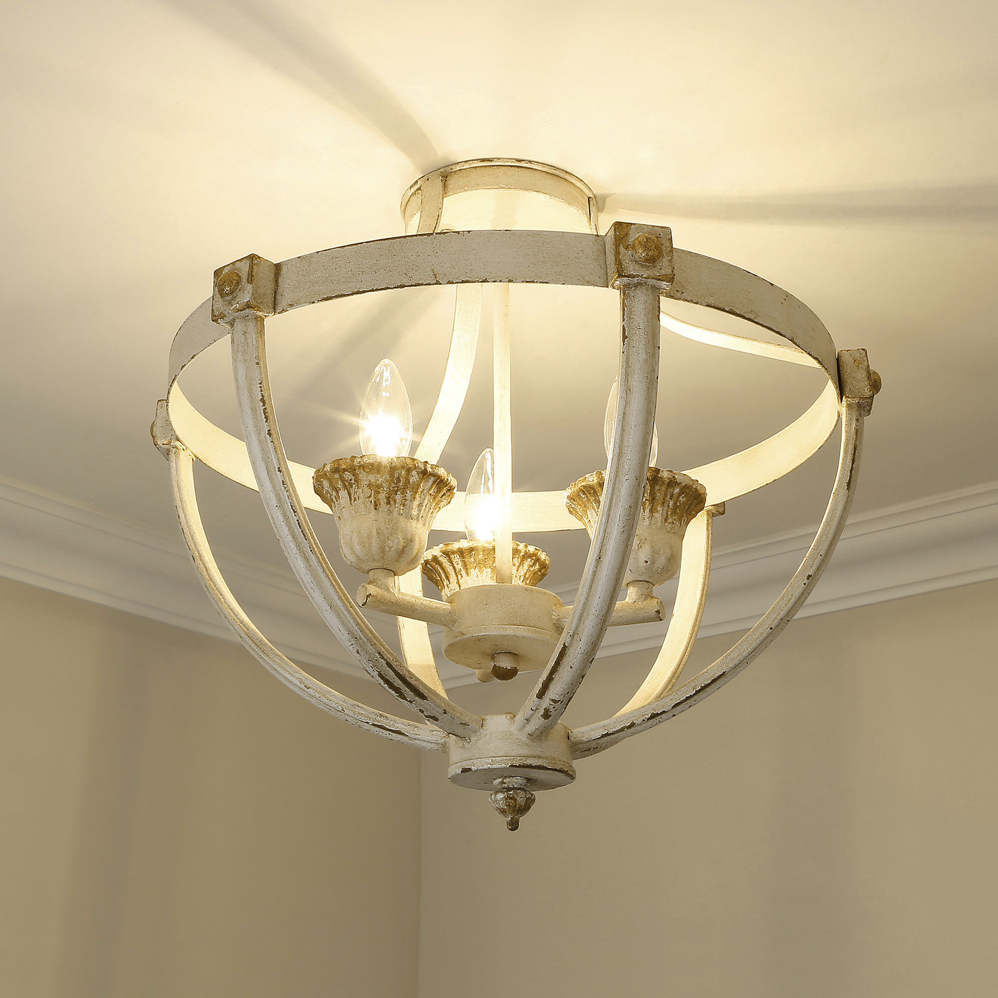 Jules 3 Light 18.25 inch Antique Ivory Semi-Flush Mount Ceiling Light