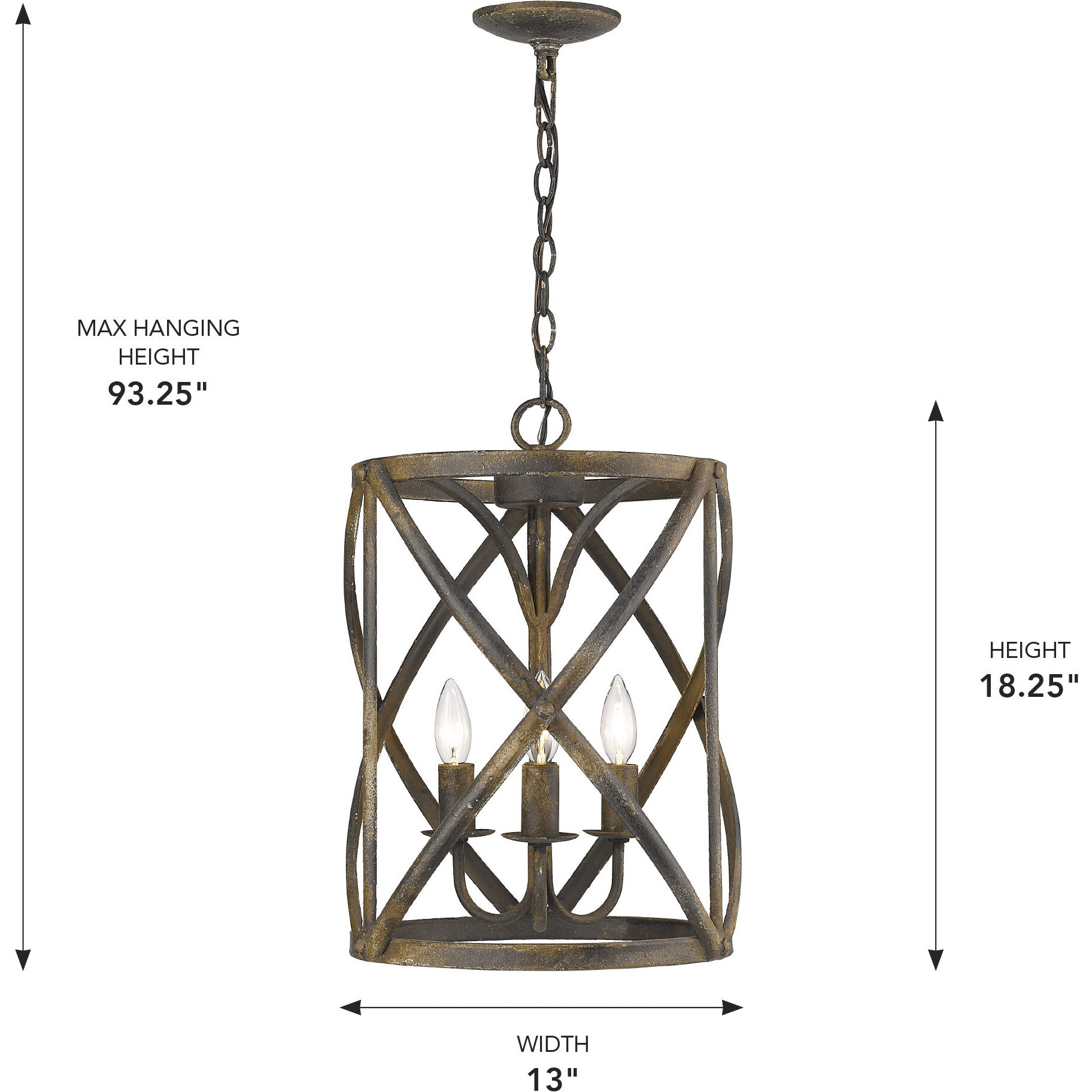 Alcott Pendant Ceiling Light in Antique Black Iron, Caged