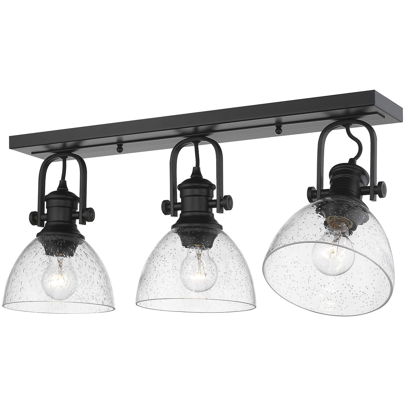 Yep Hines 3 Light 23.13 inch Matte Black Semi-Flush Mount Ceiling Light in Seeded Glass, Damp