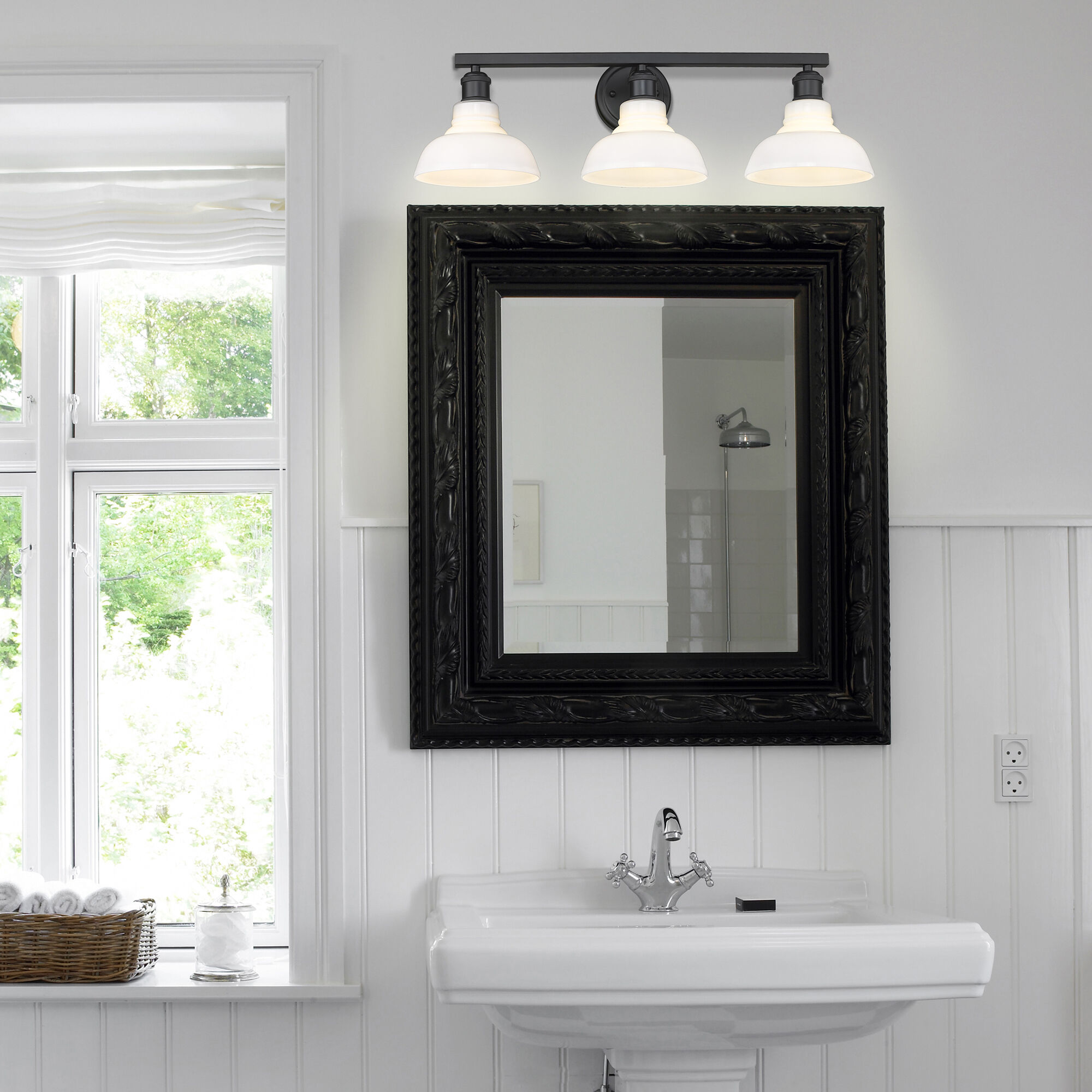 Yep Carver Vanity Wall Light in Matte Black, Vintage Milk Glass