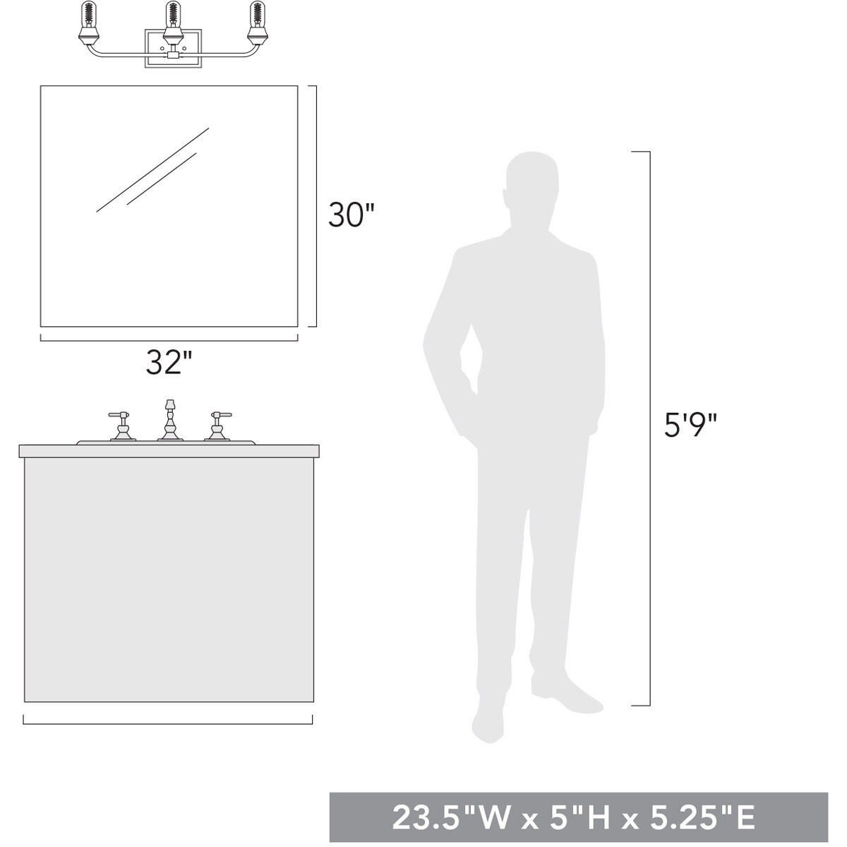 Ormond 3 Light 24 inch Matte Black Bath Vanity Wall Light