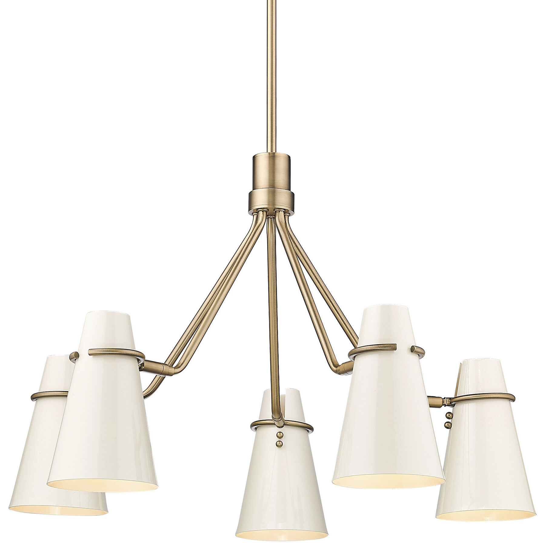 Reeva 27.38 inch 100.00 watt Modern Brass Chandelier Ceiling Light in Glossy Ecru