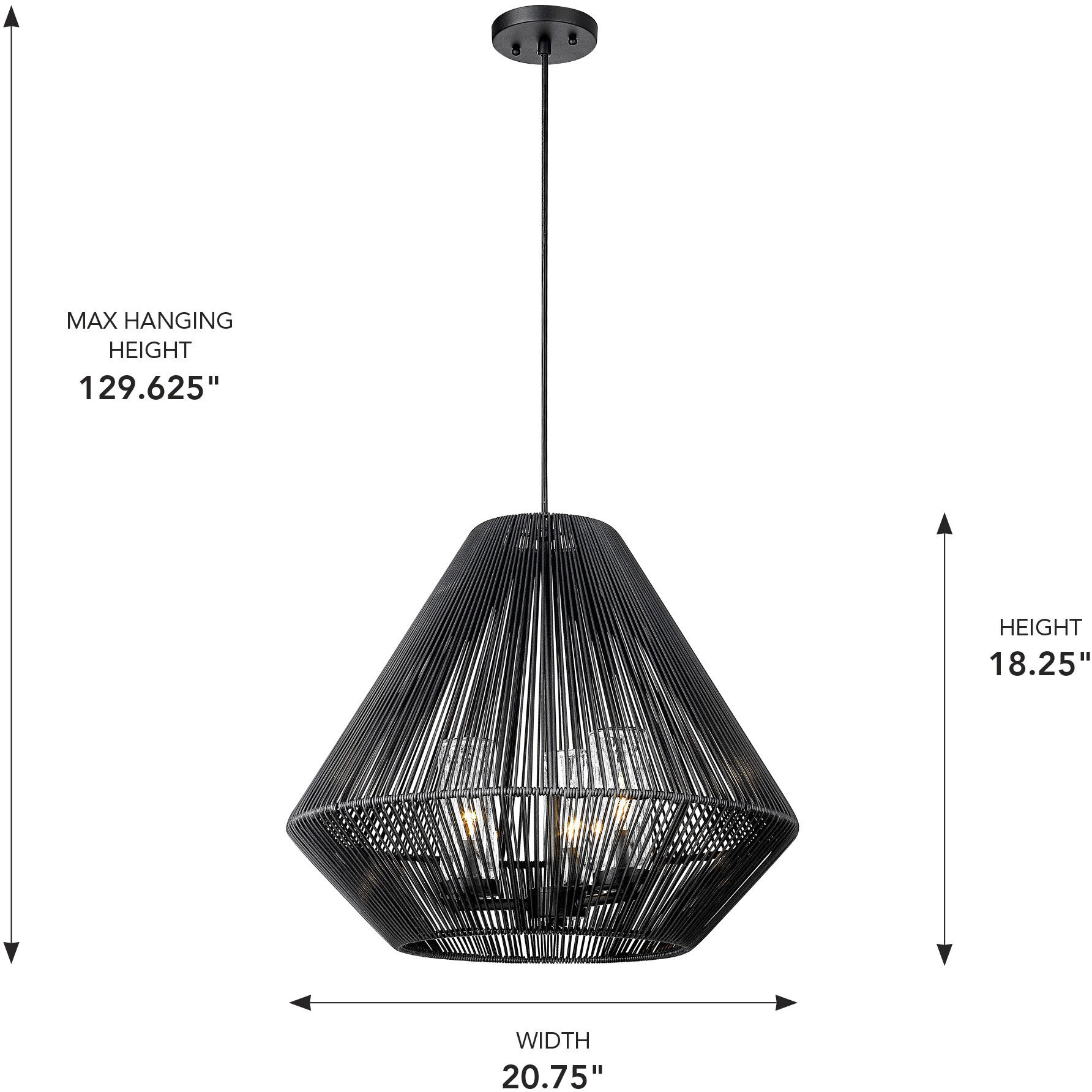 Valentina 3 Light 20.75 inch Natural Black Outdoor Pendant