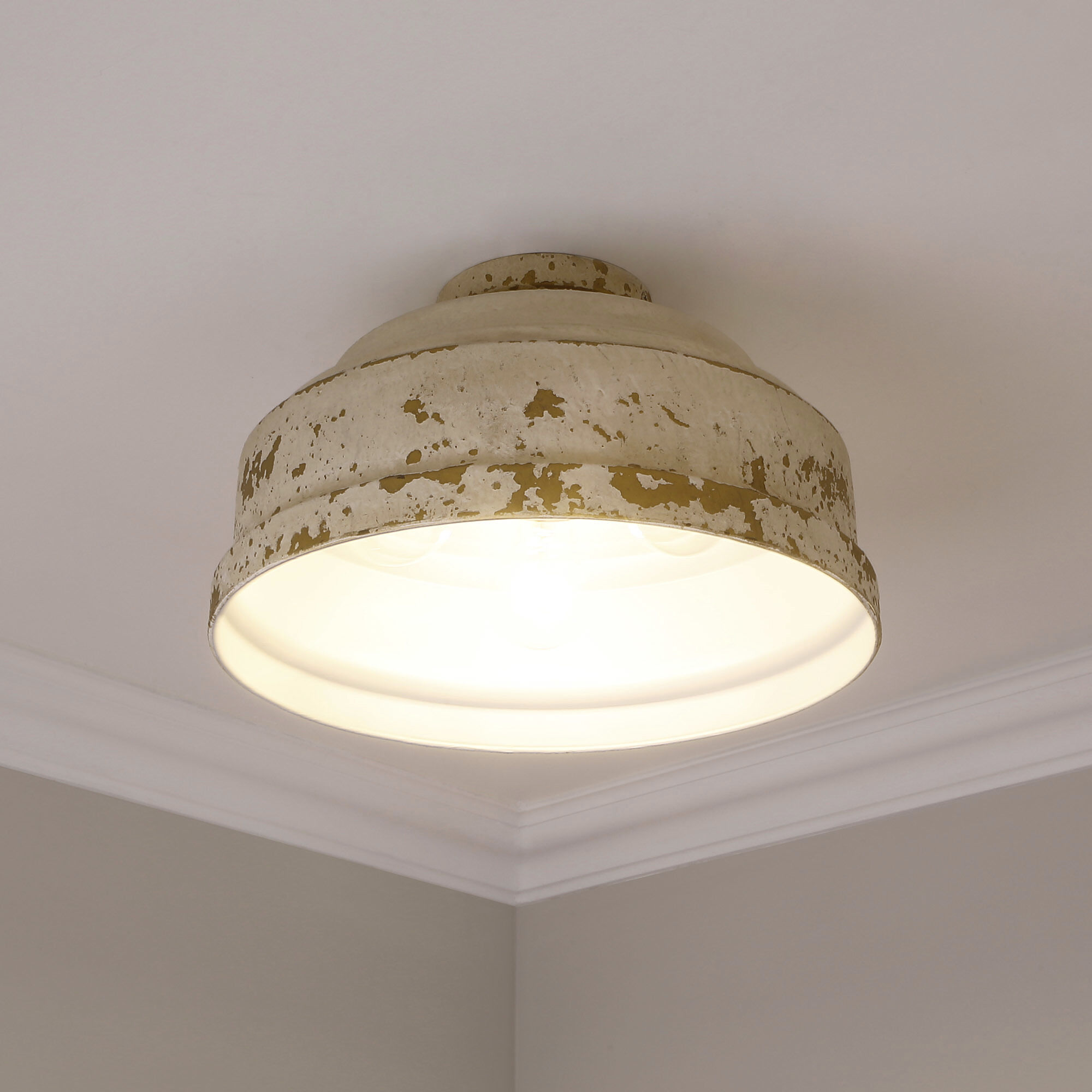 Keating 3 Light 13.75 inch Antique Ivory Flush Mount Ceiling Light