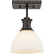 Yep Hines 1 Light 6.88 inch Rubbed Bronze Adjustable Semi-Flush Mount Ceiling Light in Opal Glass, Damp